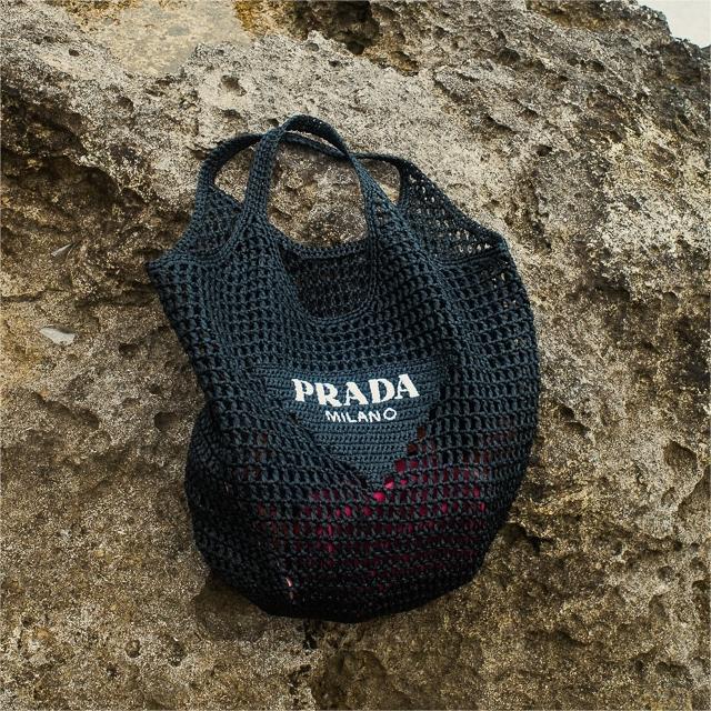 Prada Raffia Tote Bag-Black mysite