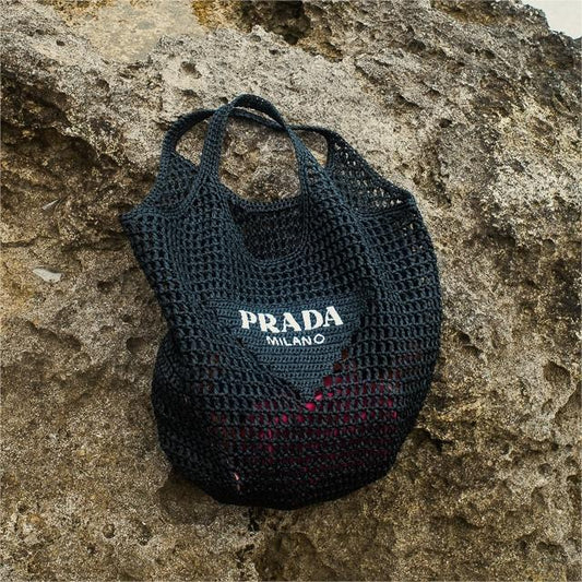 Prada Raffia Tote Bag-Black mysite