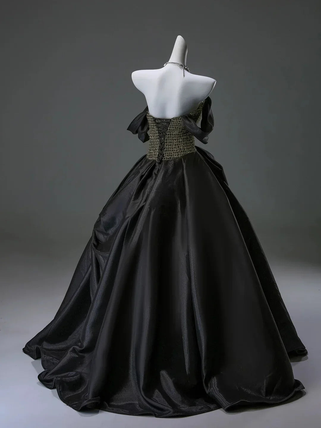 Luxurious Black Off the Shoulder Satin Long Ball Gown Prom Dress SH1863s mysite
