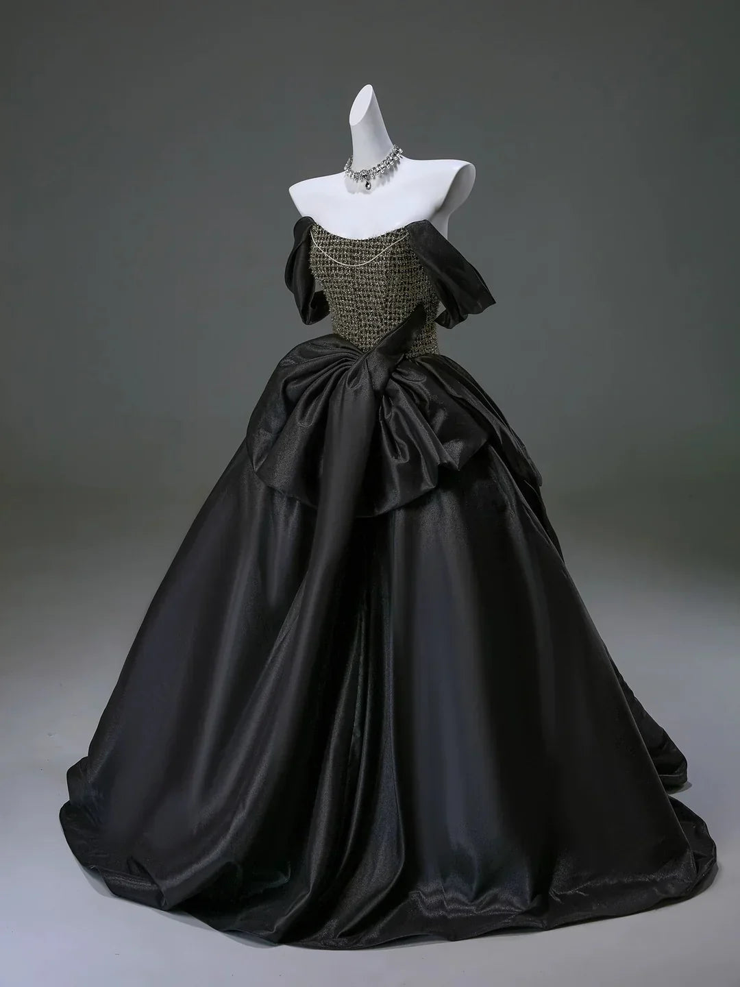 Luxurious Black Off the Shoulder Satin Long Ball Gown Prom Dress SH1863s mysite