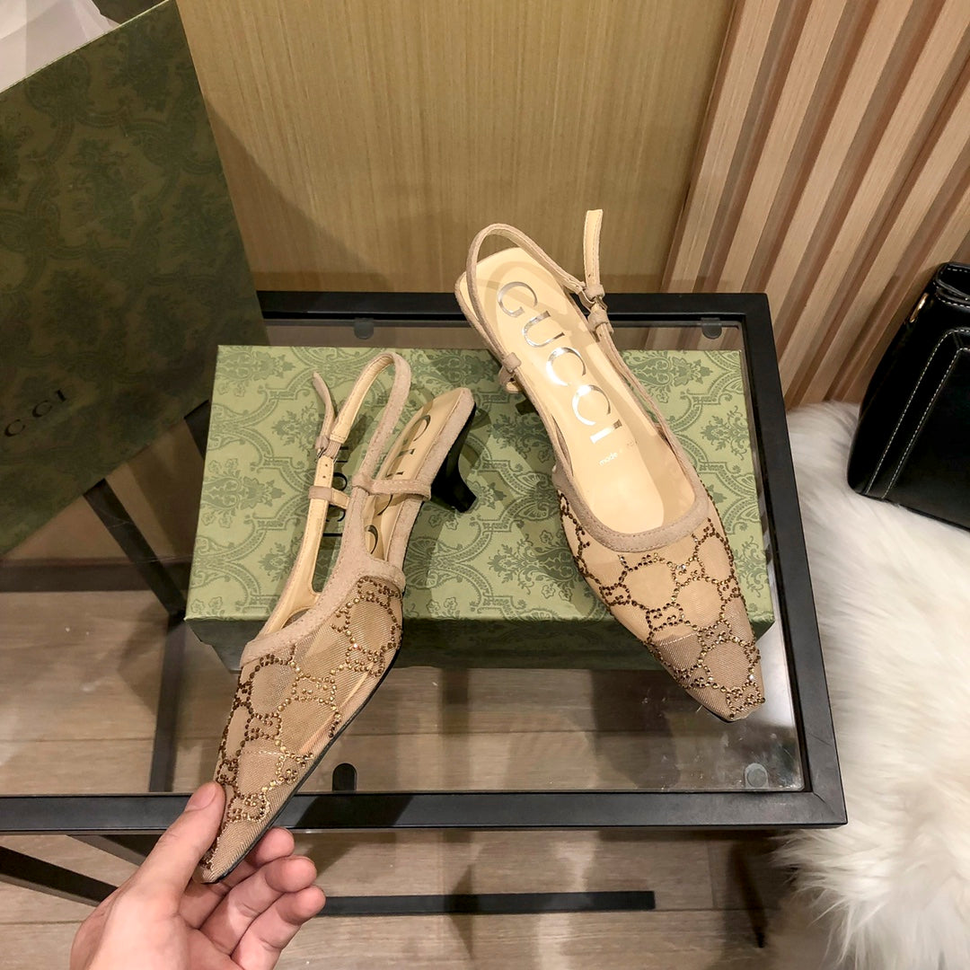 Diamond G Back Strap Mesh Low Heel Sandals mysite
