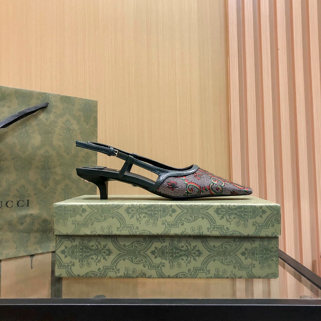 Floral Jacquard Slingback Low Heel Sandals mysite