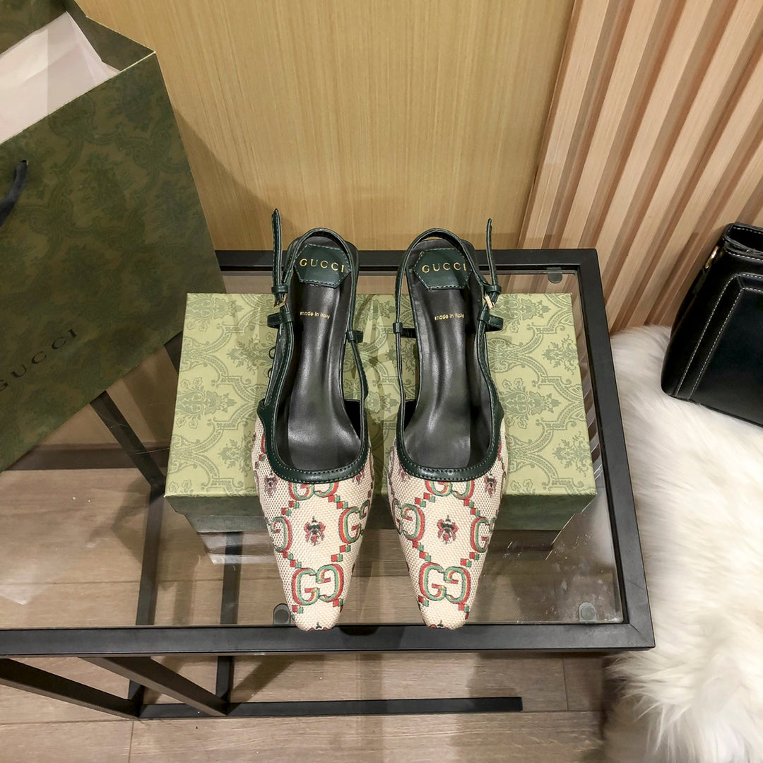 Floral Jacquard Slingback Low Heel Sandals mysite
