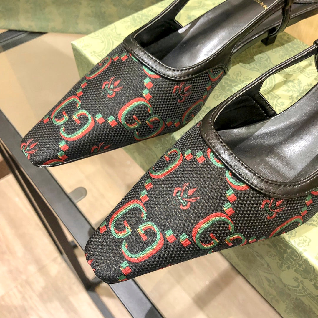 Floral Jacquard Slingback Low Heel Sandals mysite