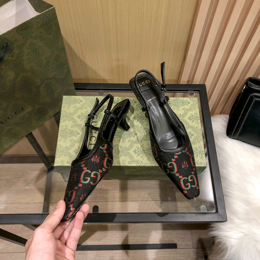 Floral Jacquard Slingback Low Heel Sandals mysite