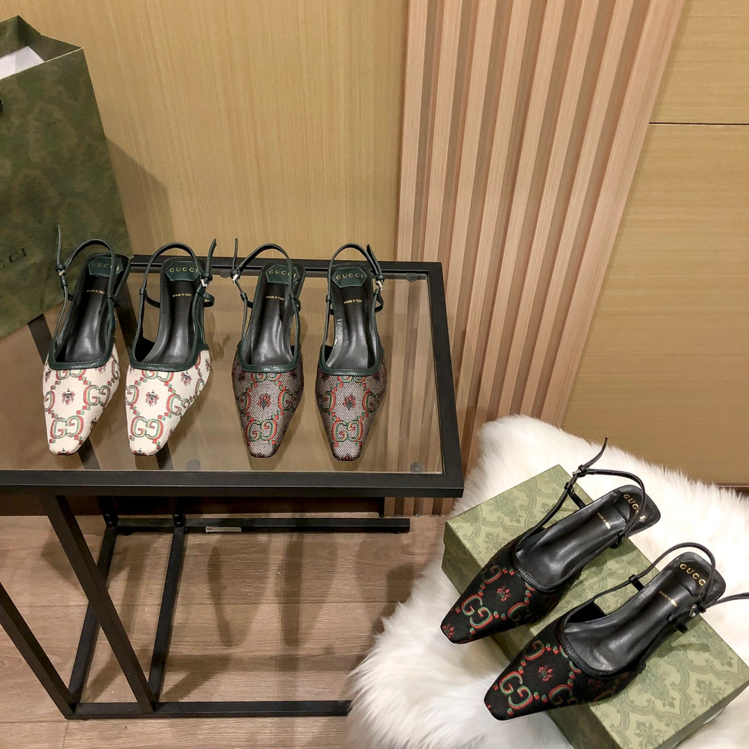 Floral Jacquard Slingback Low Heel Sandals mysite