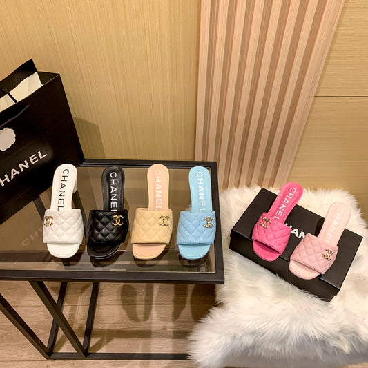 Diamond Leather Triangle Heel Slippers mysite