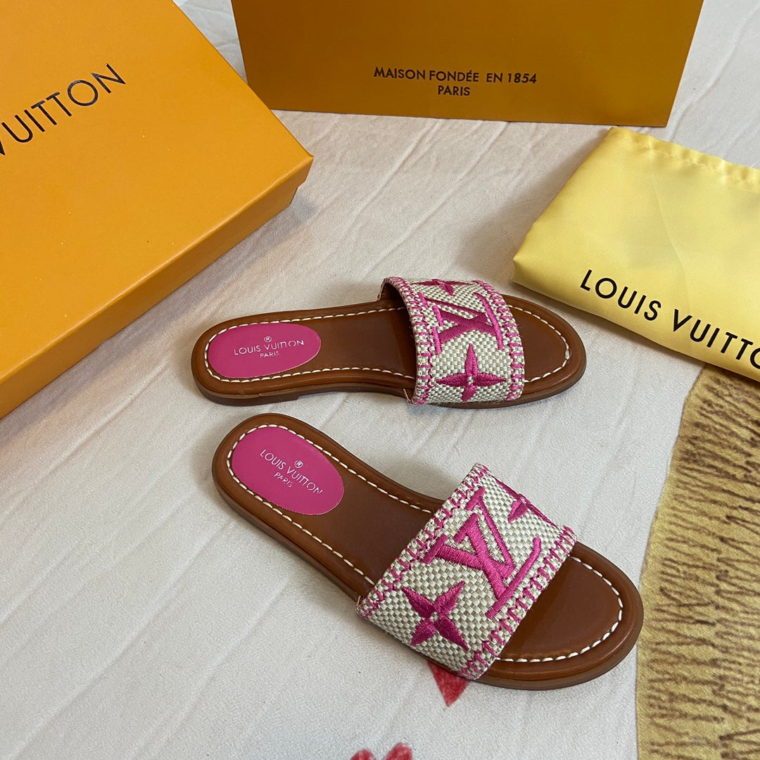 Summer Straw Monogram Slippers mysite