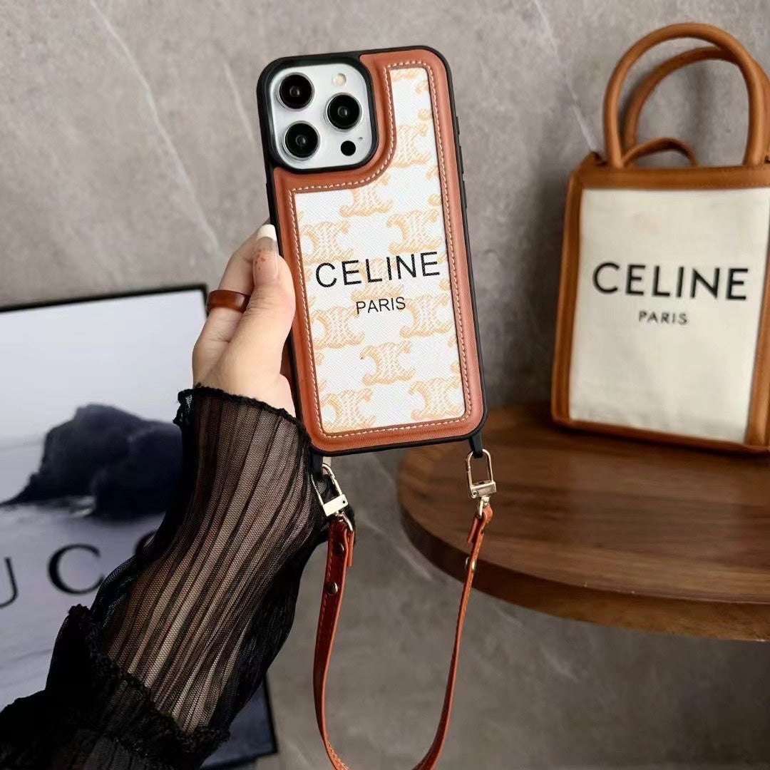 White Celine iPhone Case With Strap-SZ231124 mysite