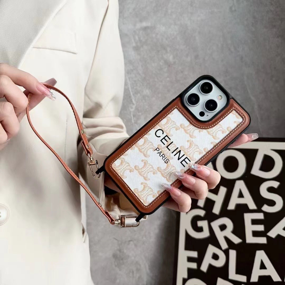 White Celine iPhone Case With Strap-SZ231124 mysite