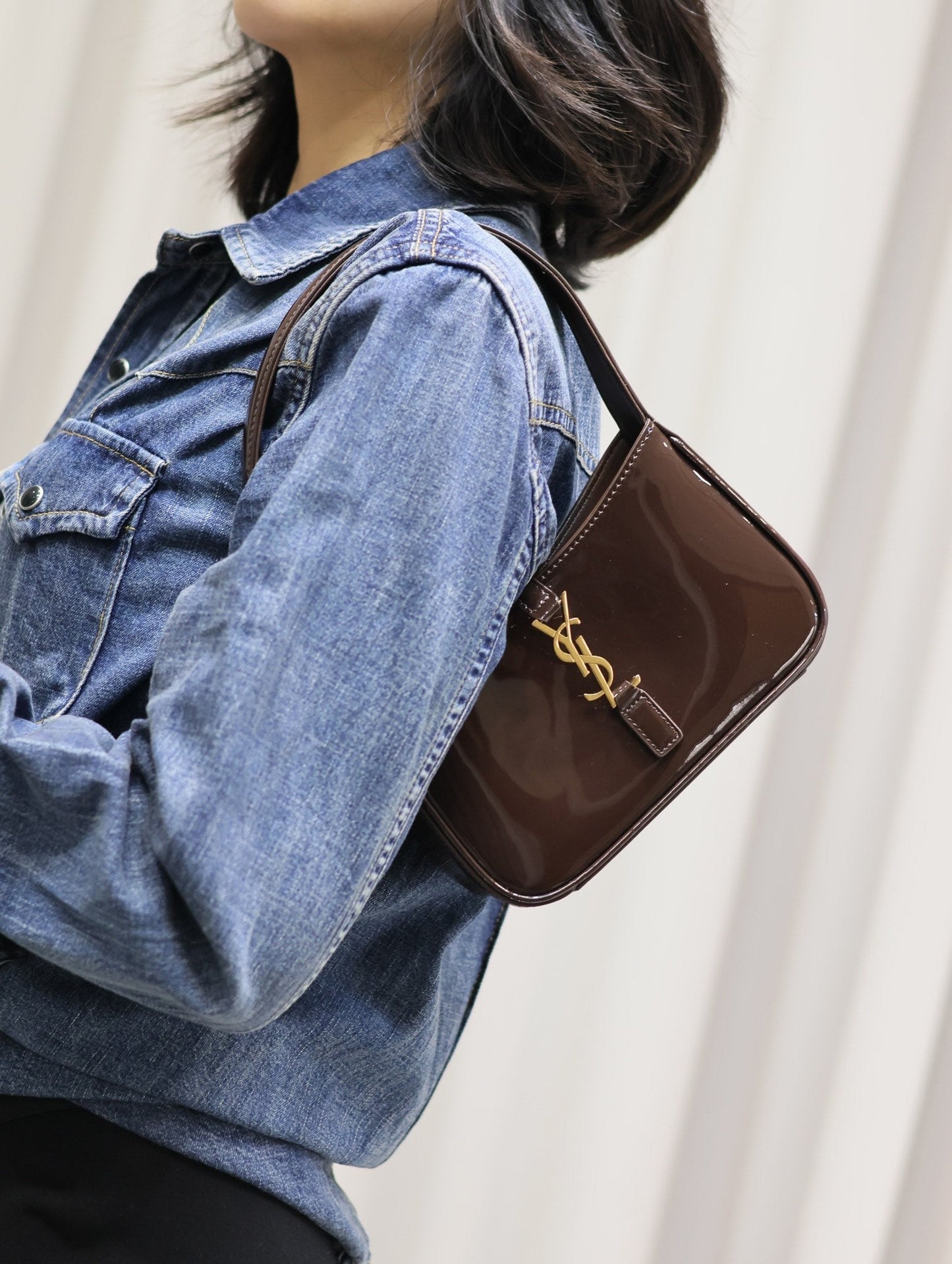 Le 5 a 7 19cm dark brown patent calfskin mysite