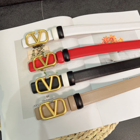 Women's Glossy Leather Metal Logo Belt mysite