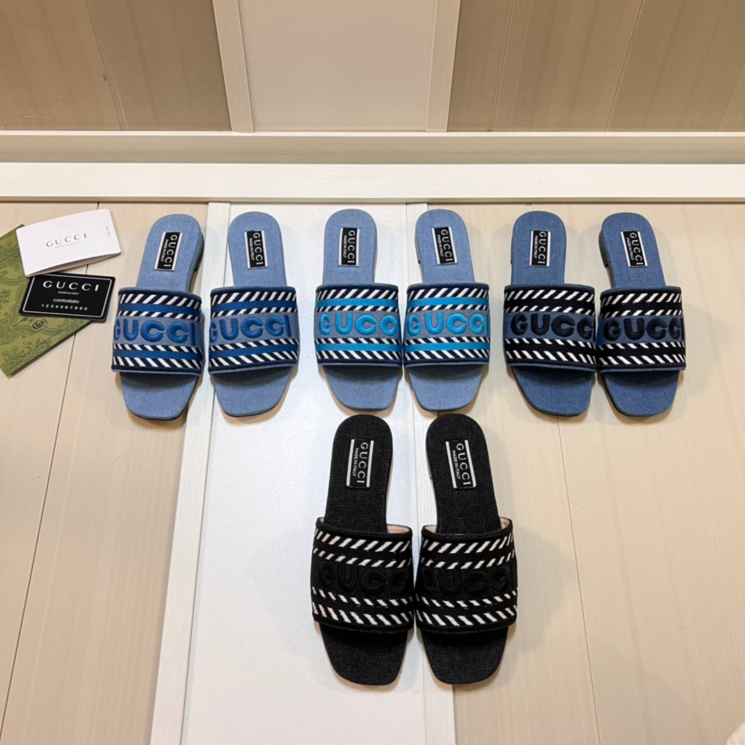 Letters Denim Flat Slippers mysite