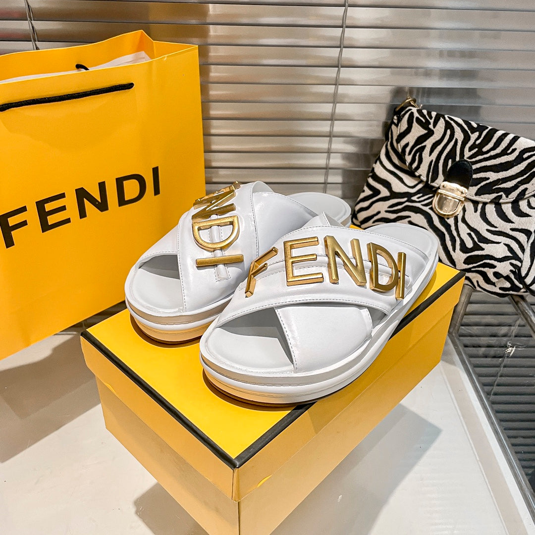 Metal Letters Leather Comfortable Slippers mysite