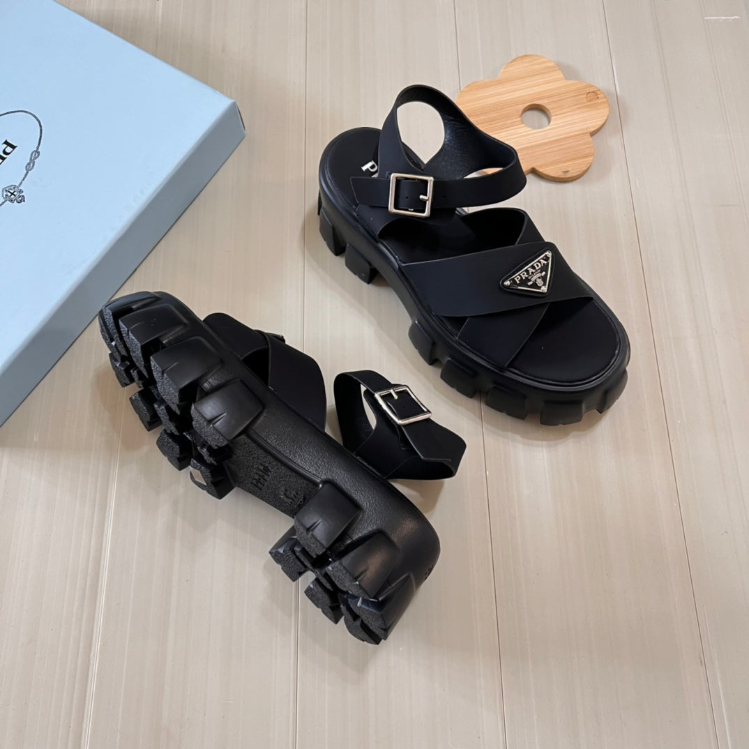 Triangle Logo Thick Sole Cross Sandals mysite