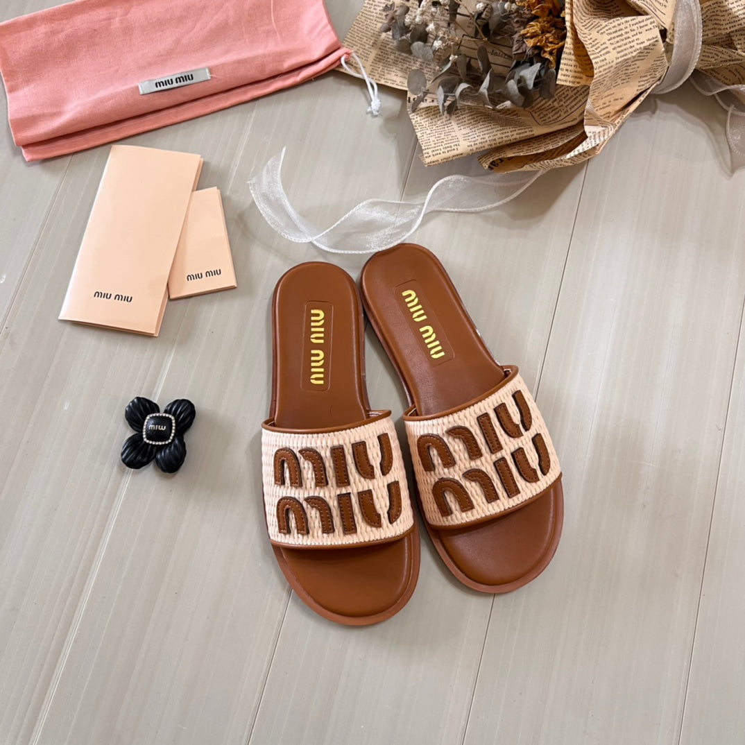 Raffia Textured Fabric Flat Shoes mysite