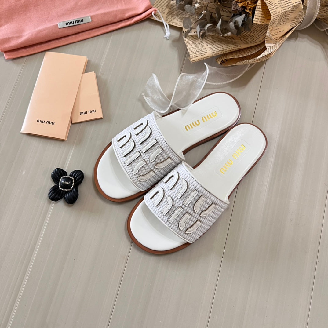 Raffia Textured Fabric Flat Shoes mysite