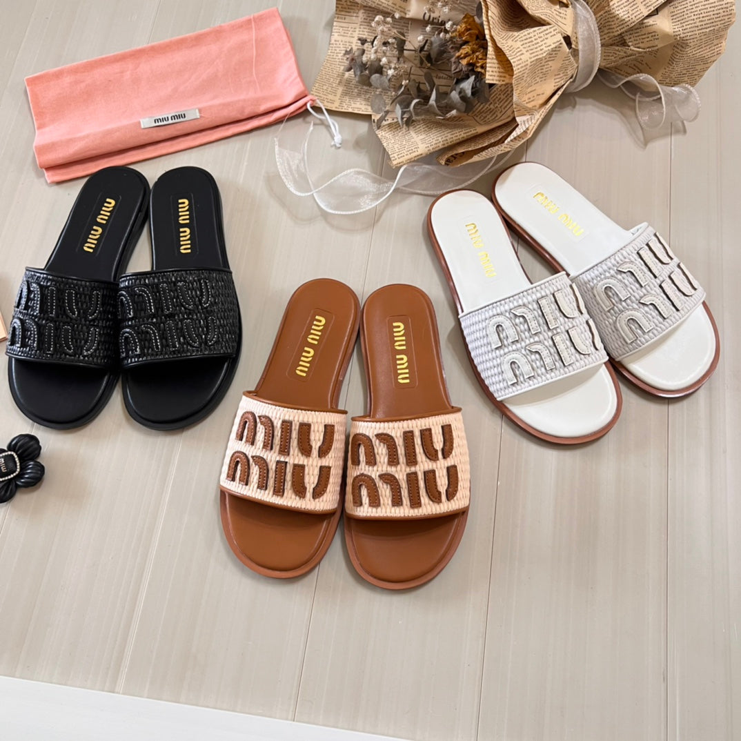 Raffia Textured Fabric Flat Shoes mysite