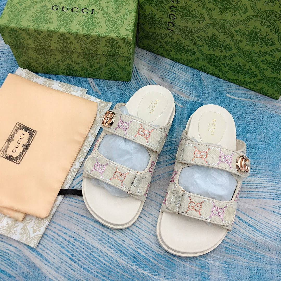 Vintage G Embossed Velcro Sandals mysite