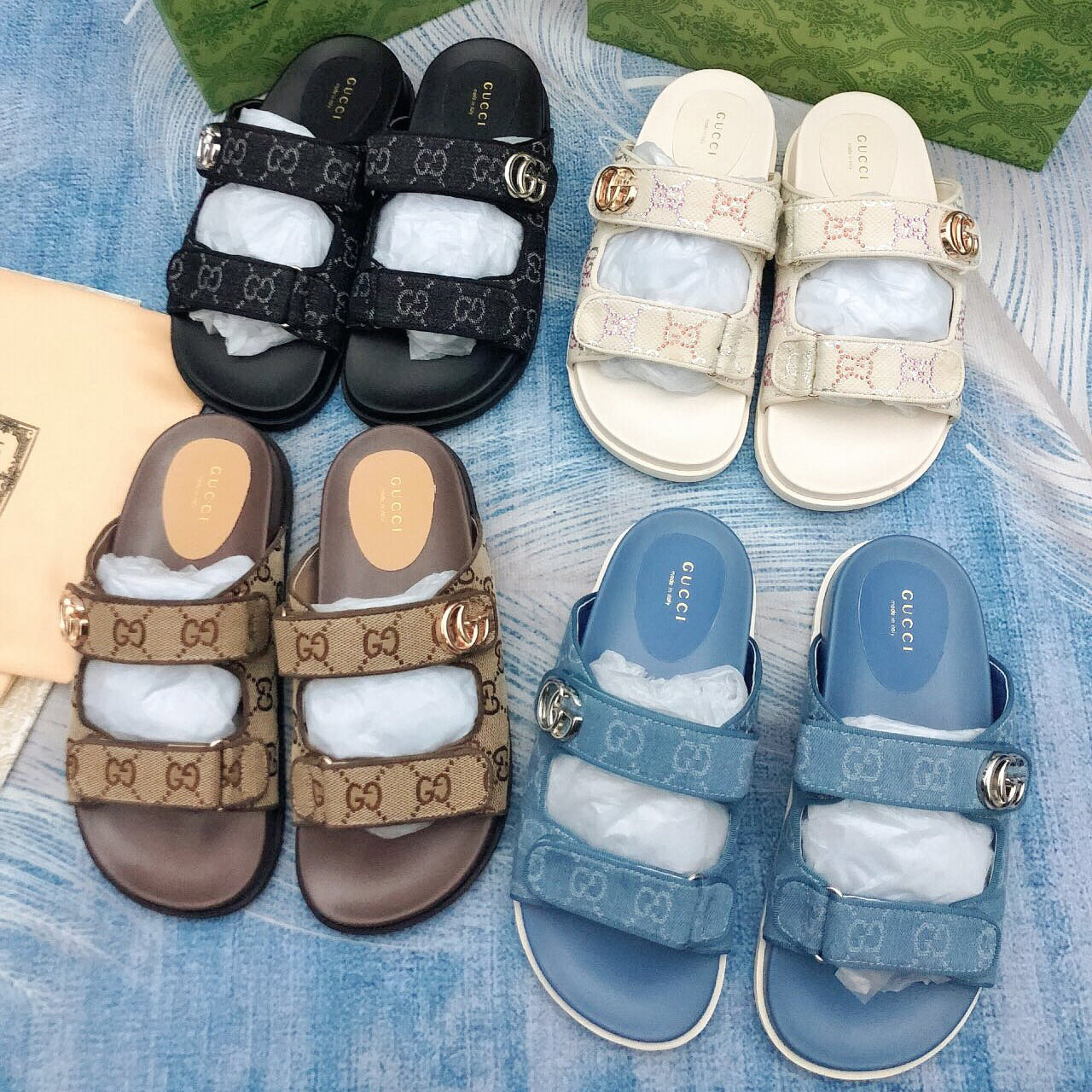 Vintage G Embossed Velcro Sandals mysite