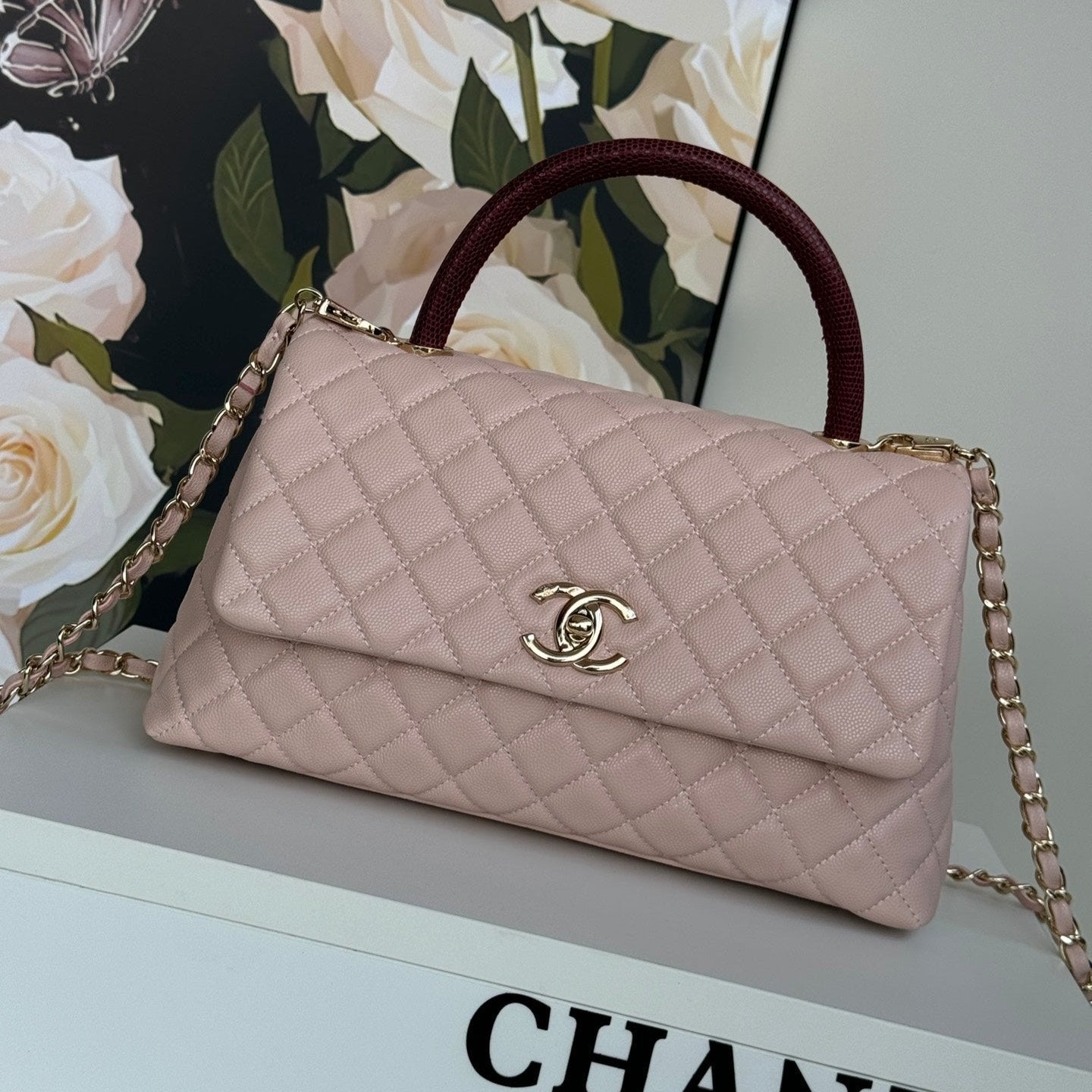 coco handle medium 29cm pastel pink red quilted caviar leather gold hardware mysite