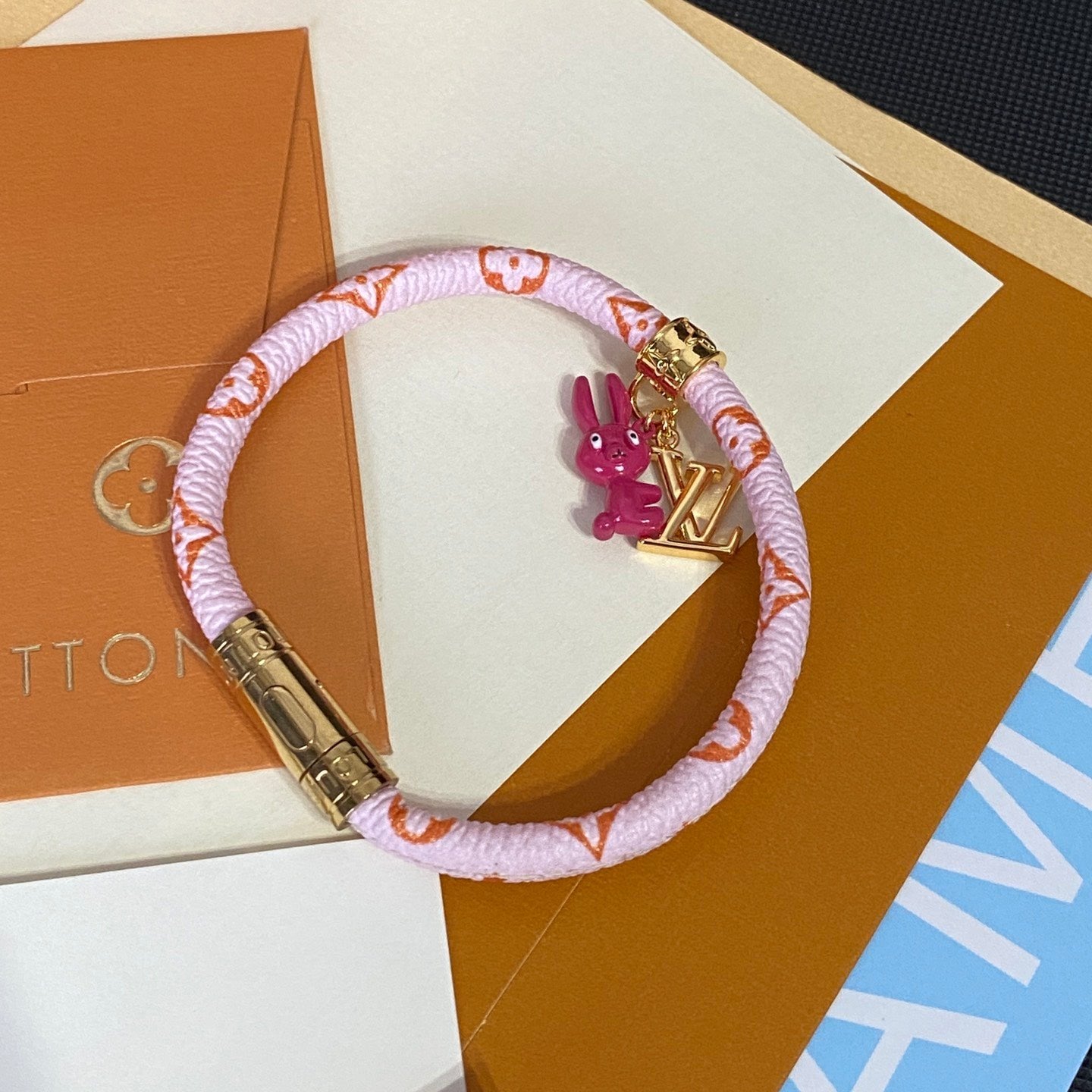 Pink Leather Bunny Bracelet mysite