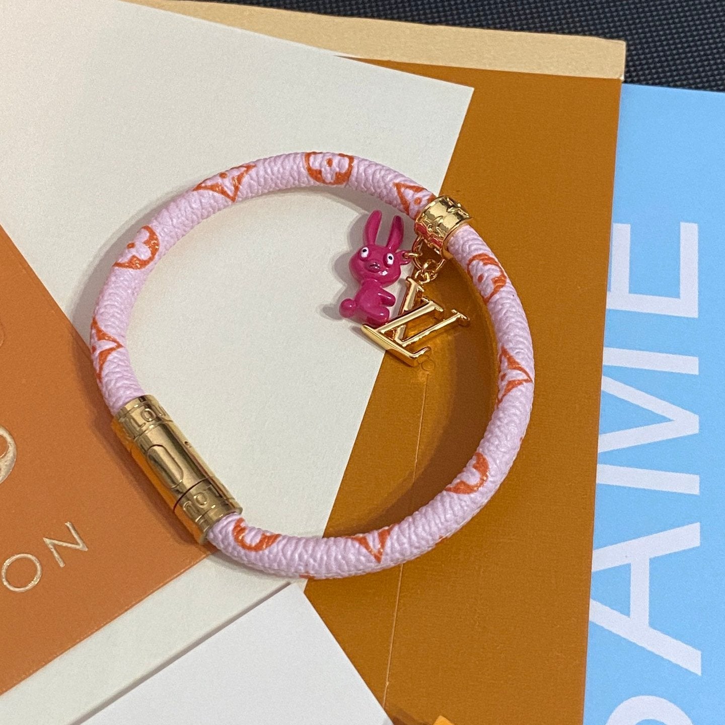 Pink Leather Bunny Bracelet mysite
