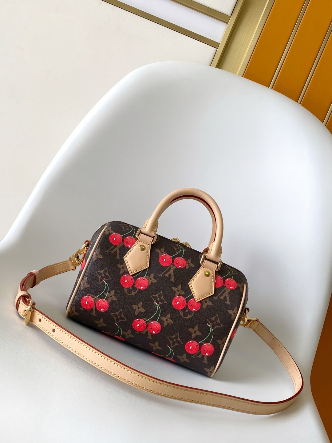 LV x TM Speedy Bandoulière 20cm Brown Monogram Cherry Canvas Cowhide GHW mysite