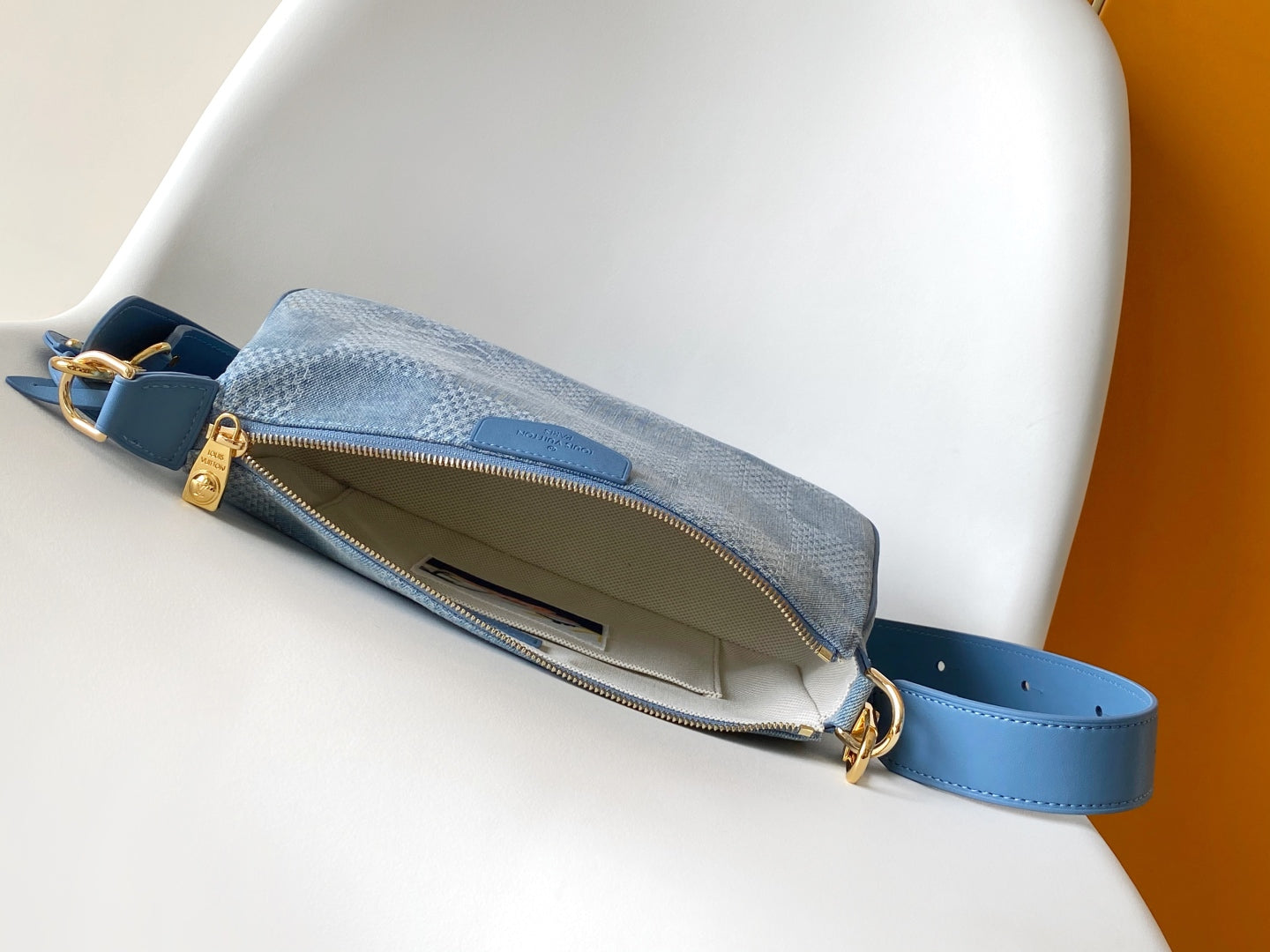 LV Pochette Accessories XL Denim Blue Cotton 3D Effect Damier Denim Pattern GHW mysite