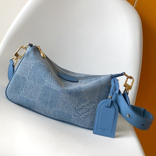 LV Pochette Accessories XL Denim Blue Cotton 3D Effect Damier Denim Pattern GHW mysite