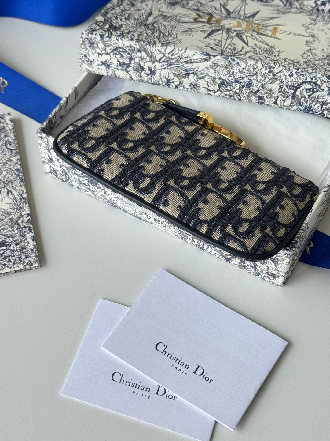 CD 30 Montaigne Coin Purse Key Bag Blue Jacquard GHW