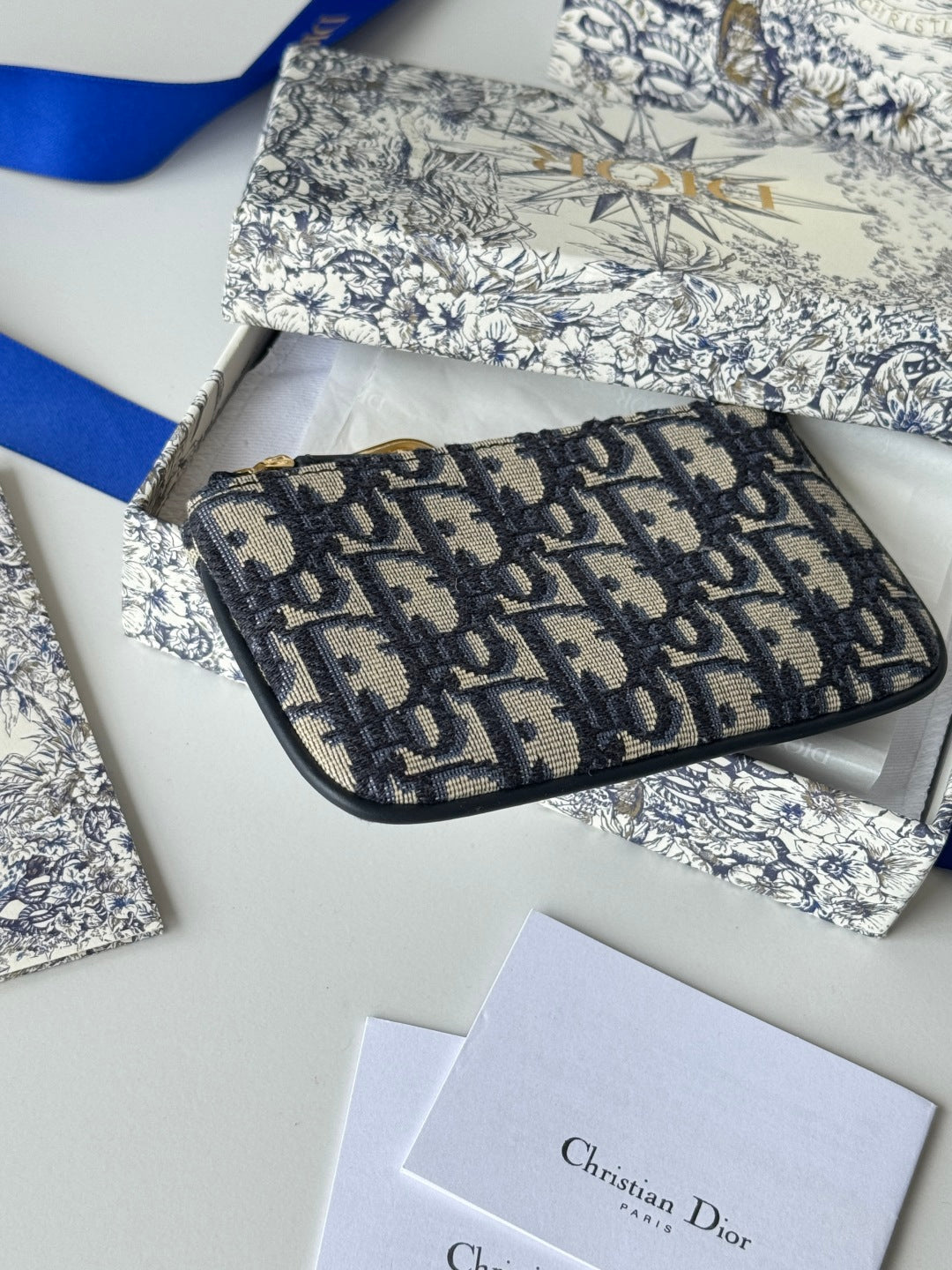 CD 30 Montaigne Coin Purse Key Bag Blue Jacquard GHW