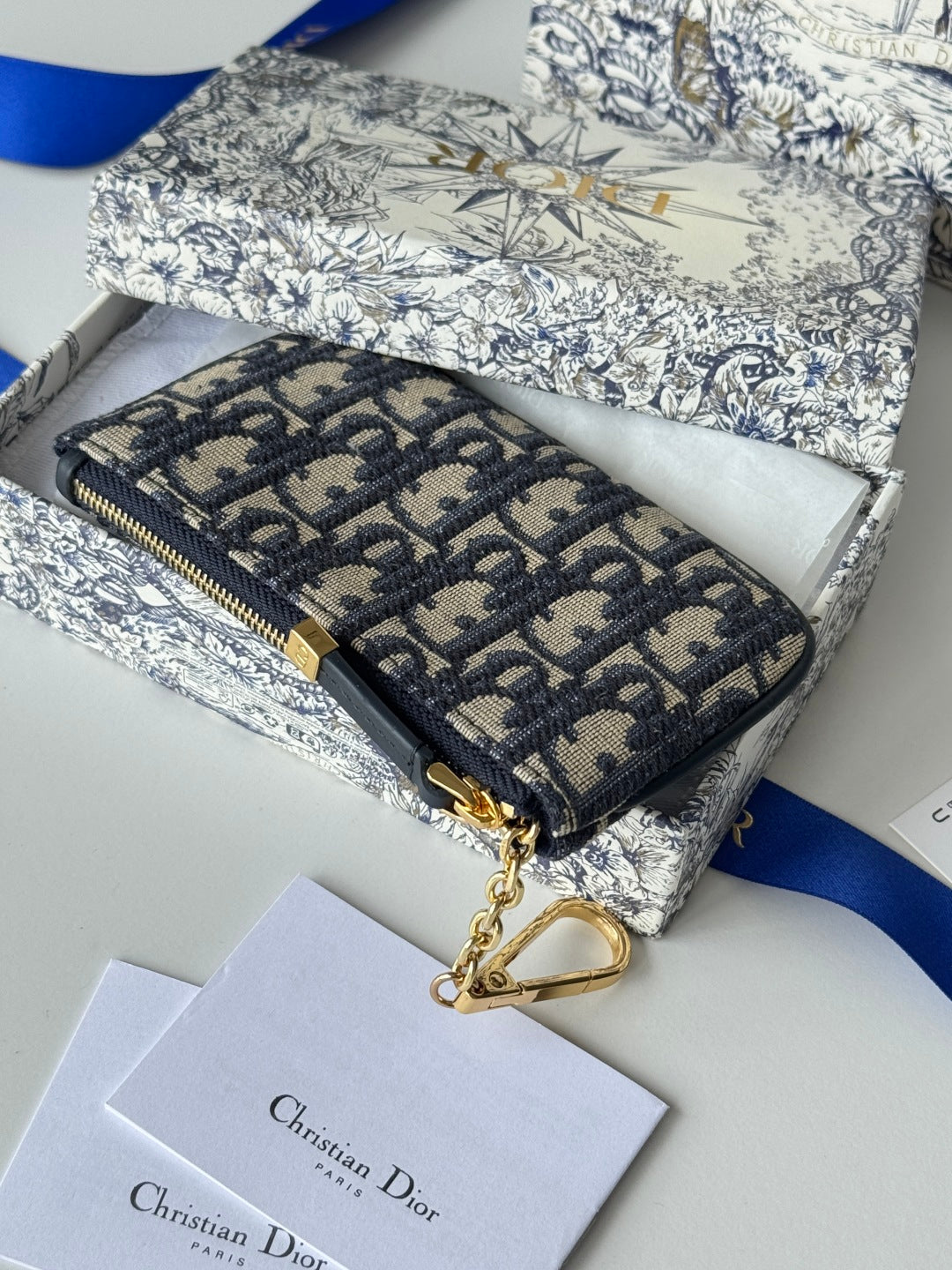 CD 30 Montaigne Coin Purse Key Bag Blue Jacquard GHW