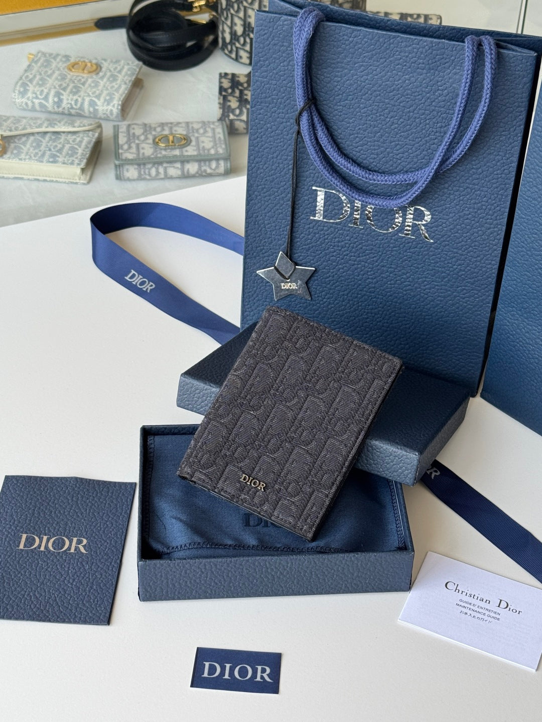 CD Oblique Passport Holder Black Jacquard Cowhide mysite