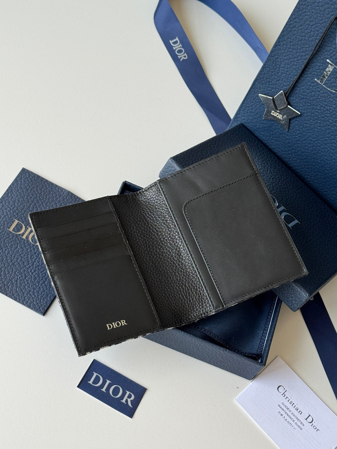 CD Oblique Passport Holder Black Beige Jacquard Cowhide mysite