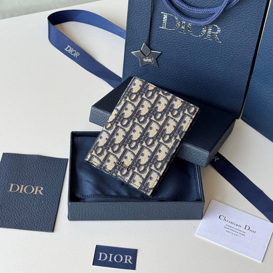 CD Oblique Passport Holder Black Beige Jacquard Cowhide mysite