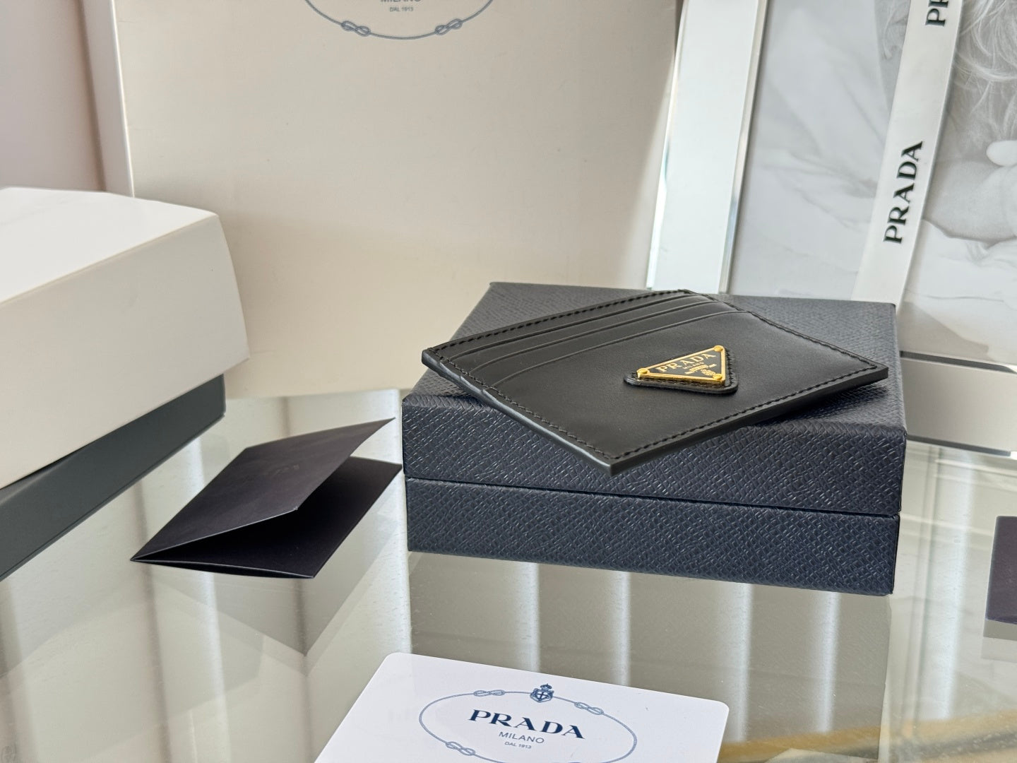 Pra Gold Logo-Plaque Card Holder Black Saffiano Leather mysite