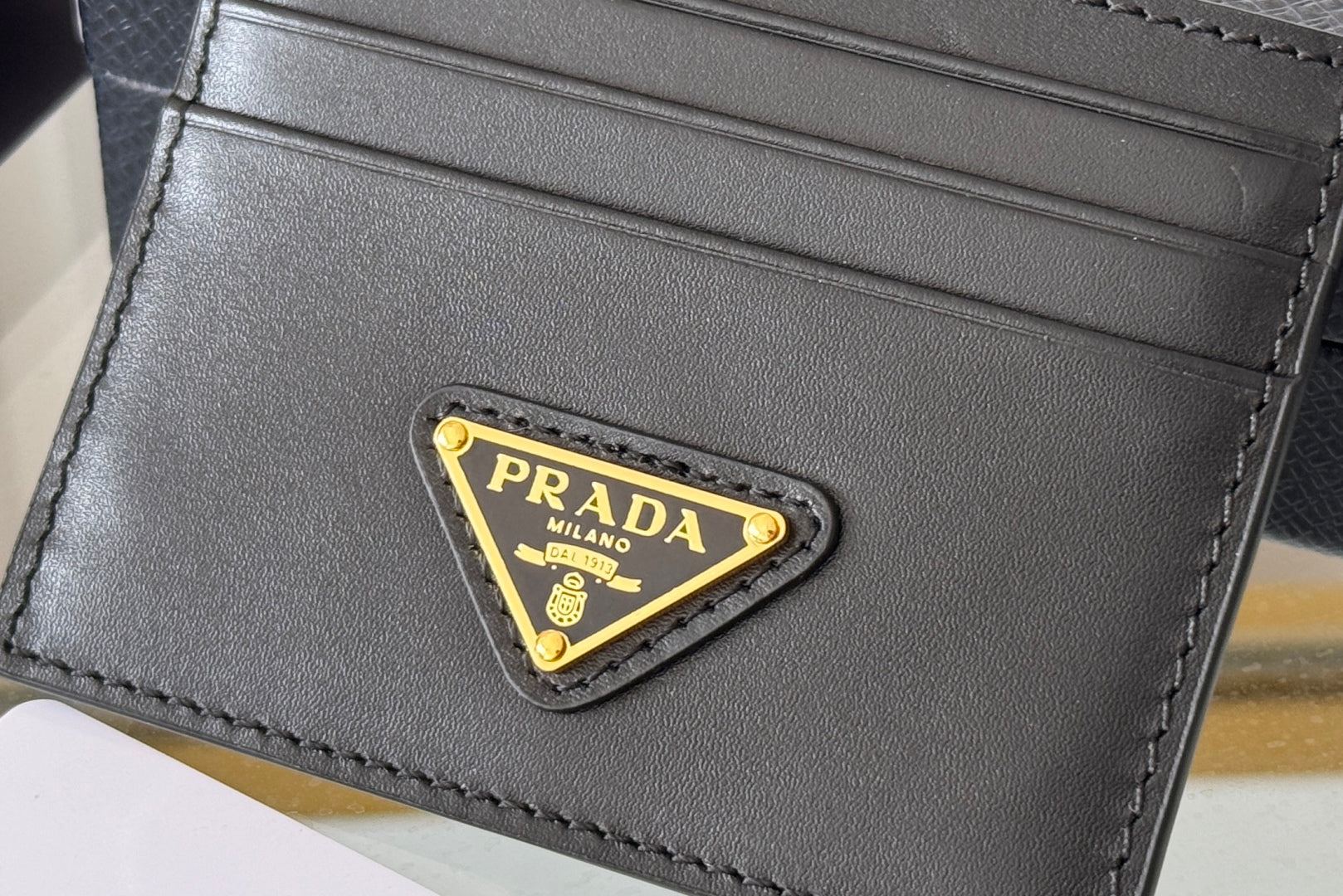 Pra Gold Logo-Plaque Card Holder Black Saffiano Leather mysite