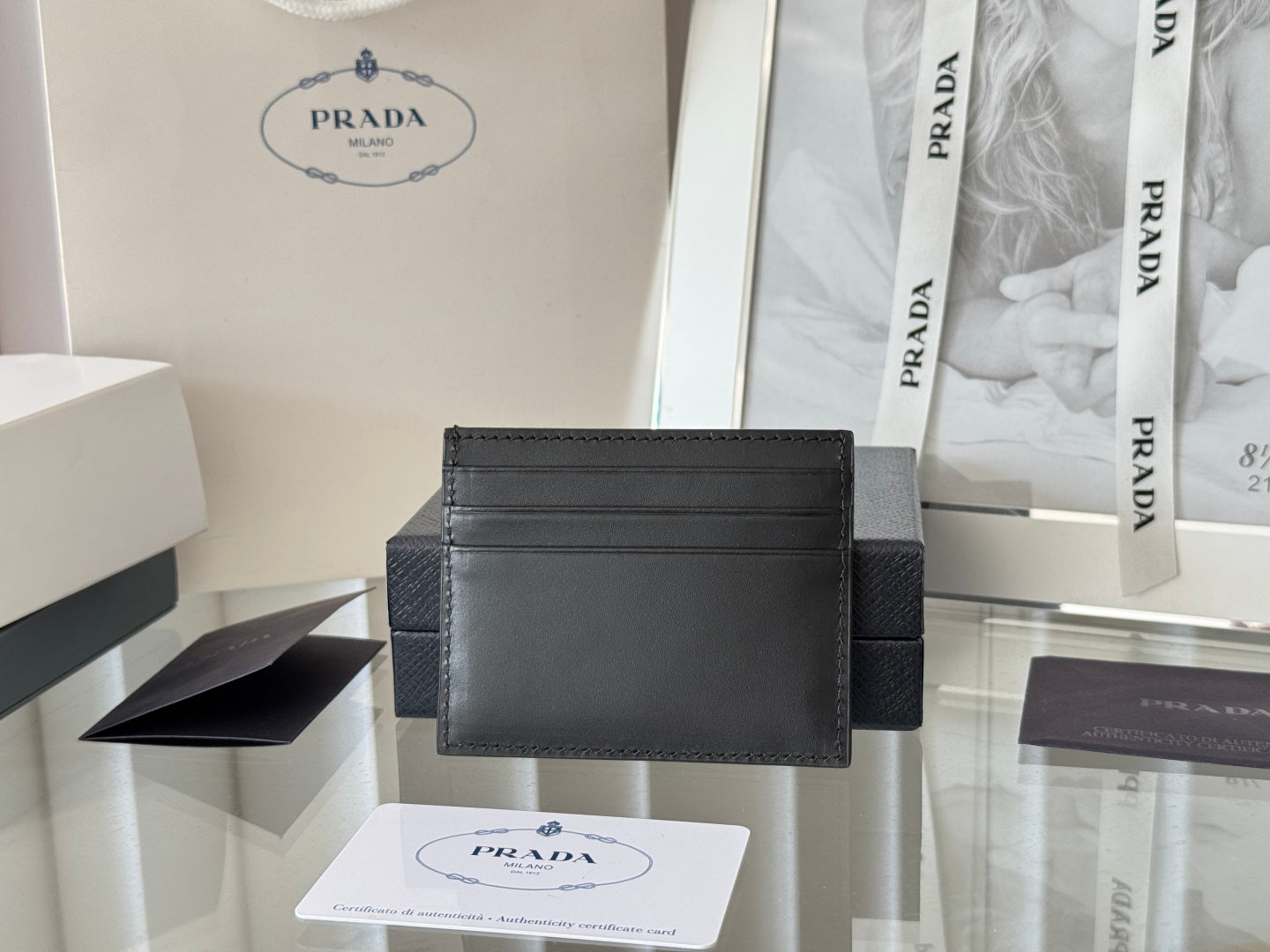 Pra Gold Logo-Plaque Card Holder Black Saffiano Leather mysite