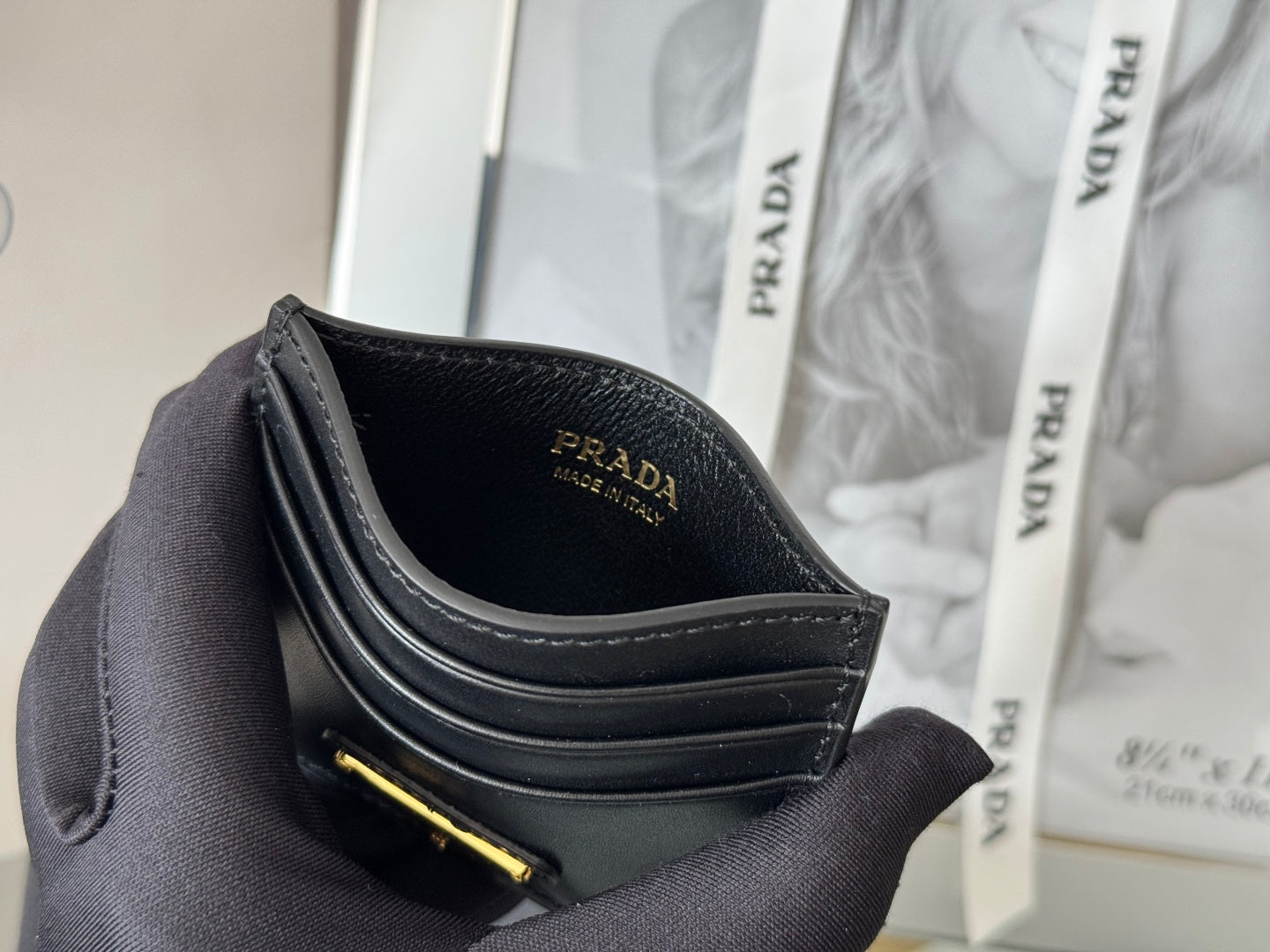 Pra Gold Logo-Plaque Card Holder Black Saffiano Leather mysite