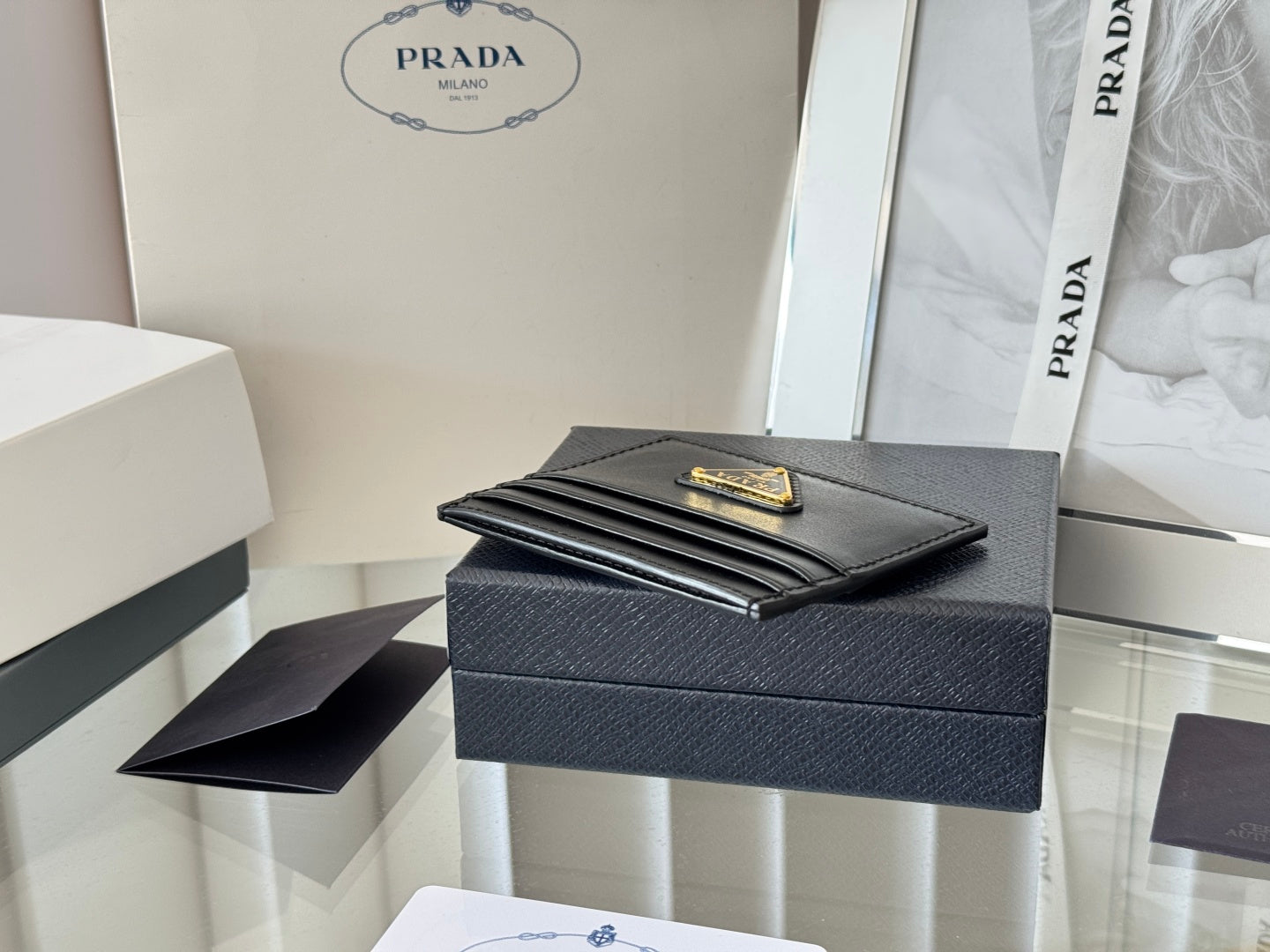 Pra Gold Logo-Plaque Card Holder Black Saffiano Leather mysite
