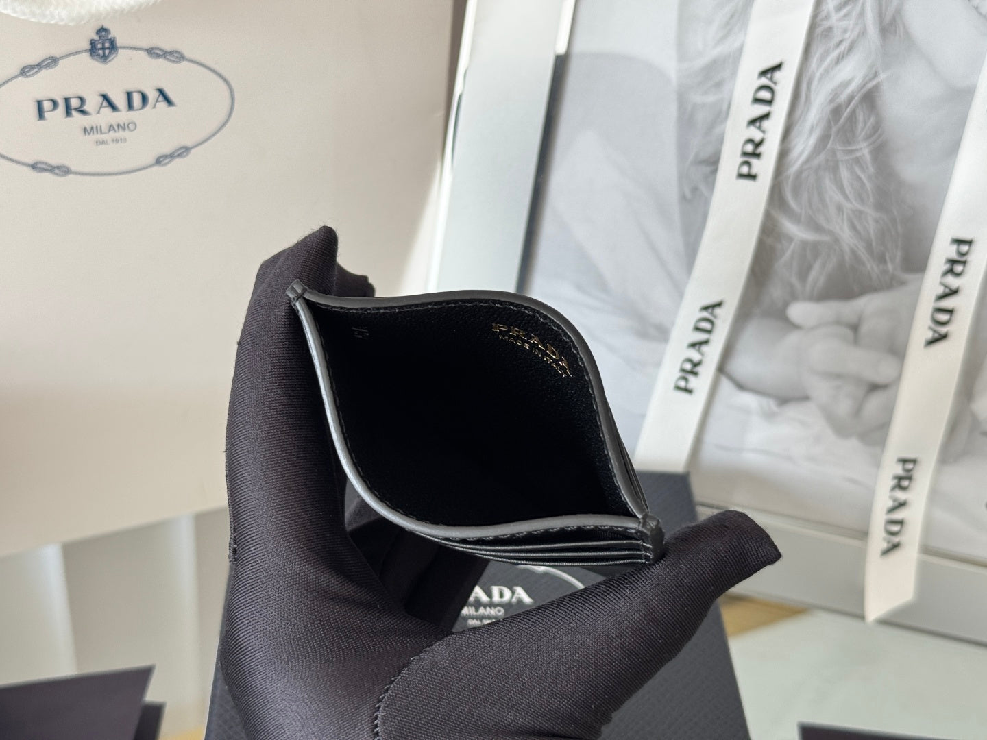 Pra Gold Logo-Plaque Card Holder Black Saffiano Leather mysite