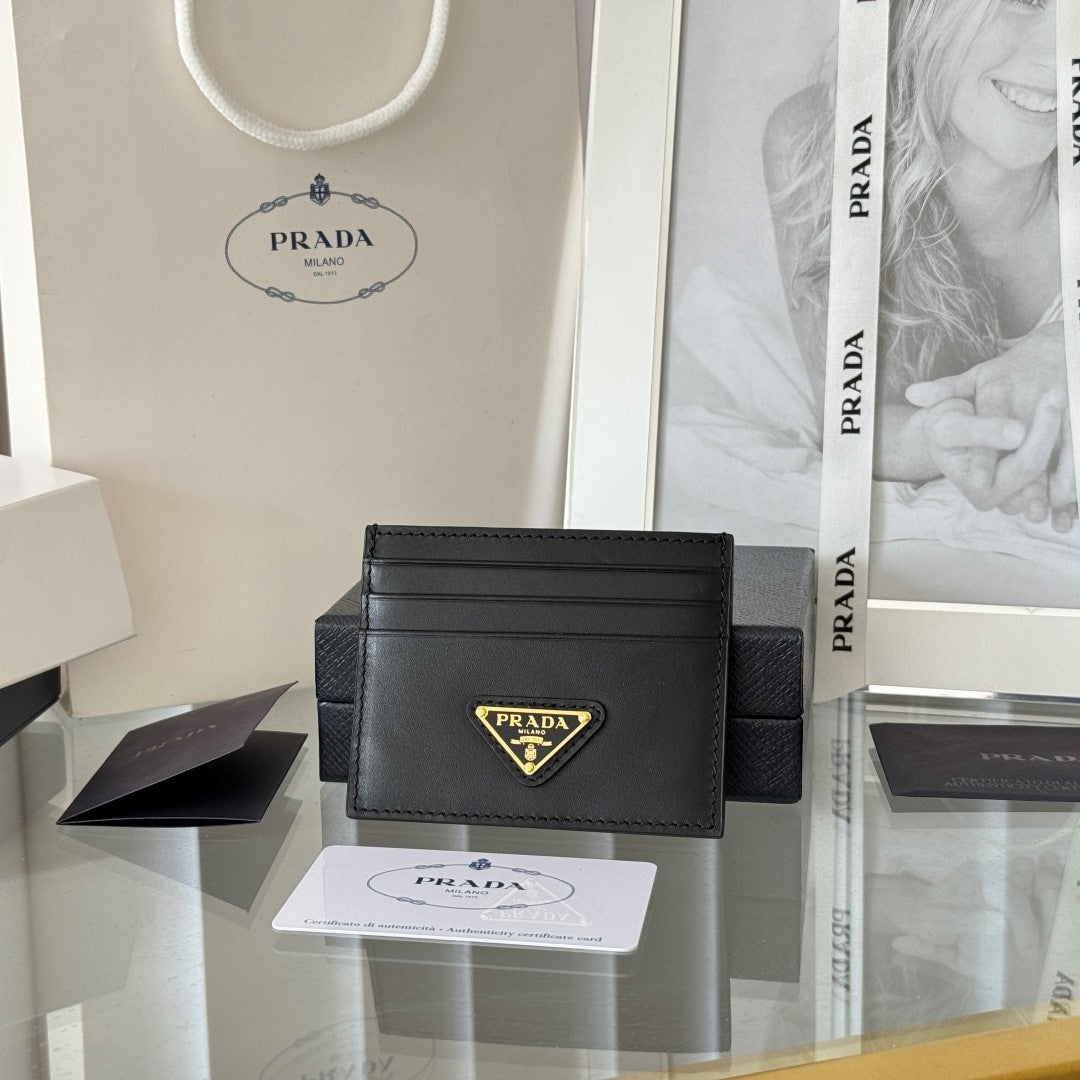 Pra Gold Logo-Plaque Card Holder Black Saffiano Leather mysite