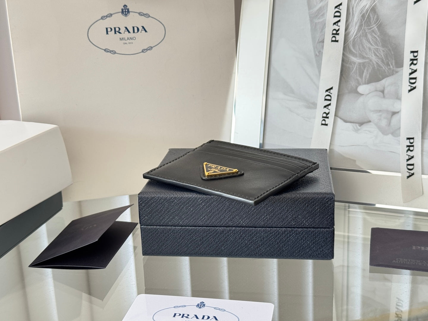Pra Gold Logo-Plaque Card Holder Black Saffiano Leather mysite