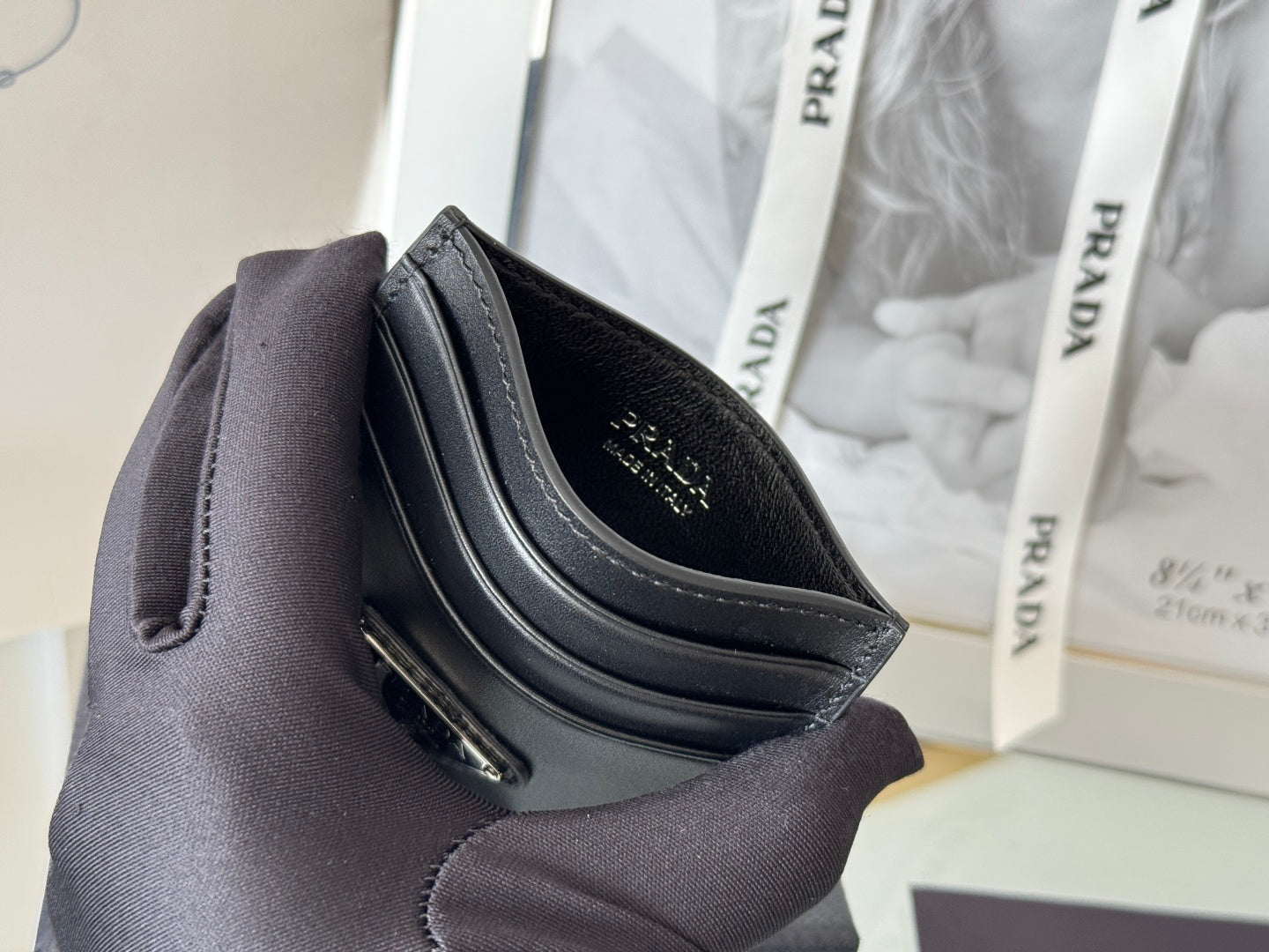 Pra Metal Logo-Plaque Card Holder Black Saffiano Leather mysite