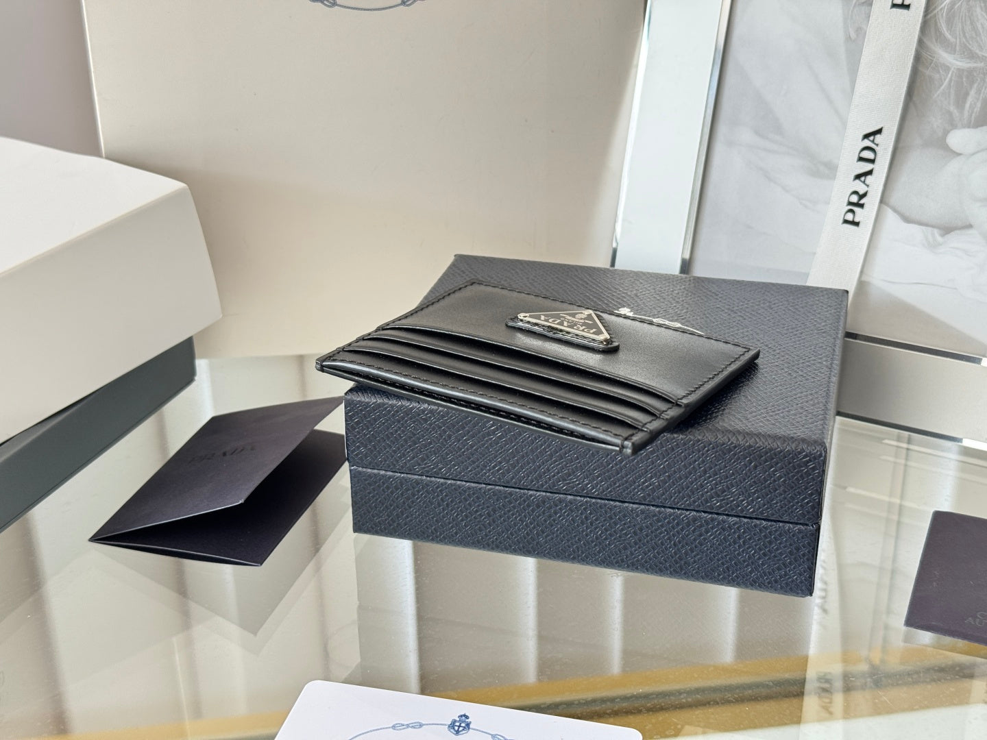 Pra Metal Logo-Plaque Card Holder Black Saffiano Leather mysite