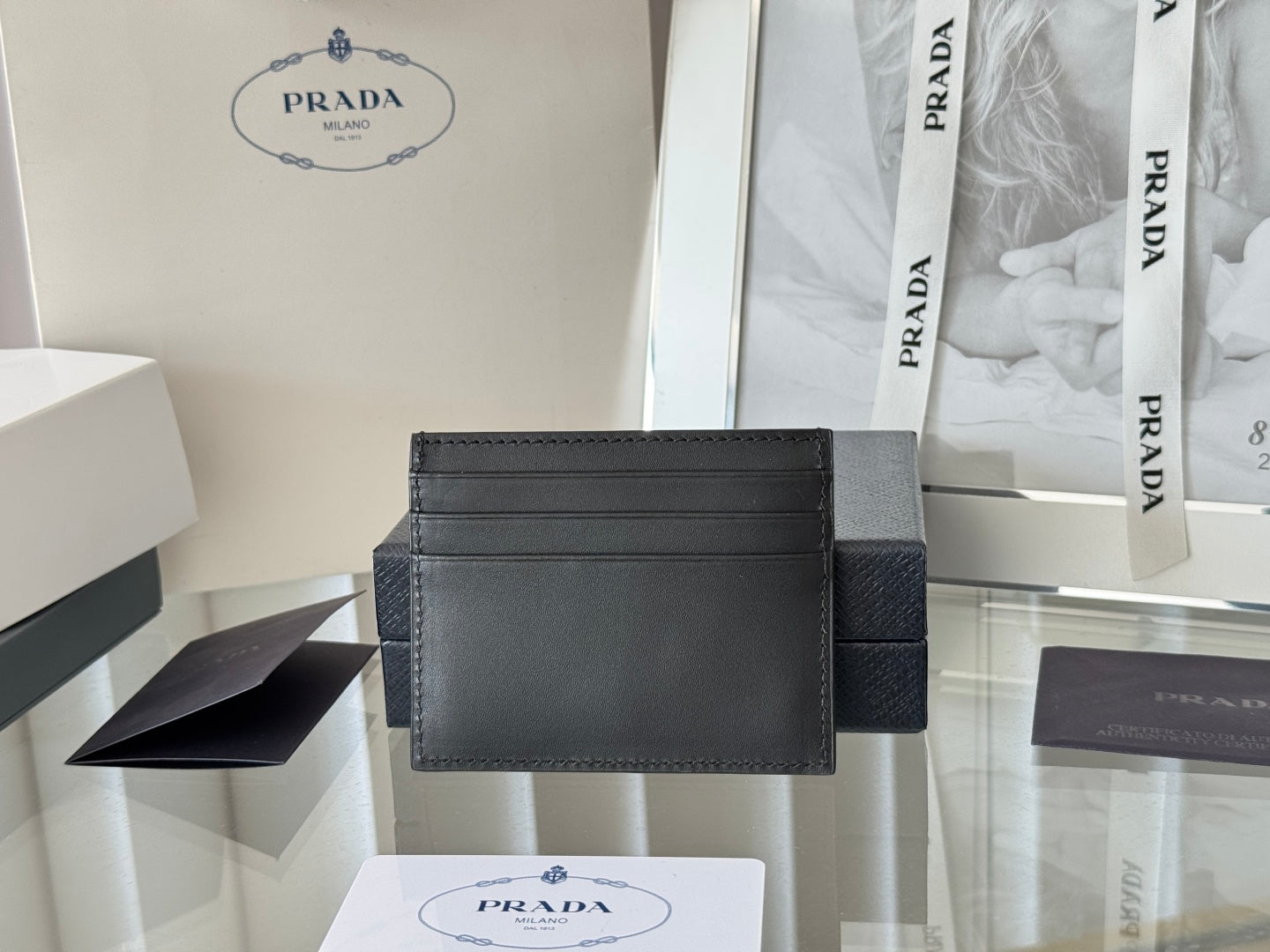 Pra Metal Logo-Plaque Card Holder Black Saffiano Leather mysite