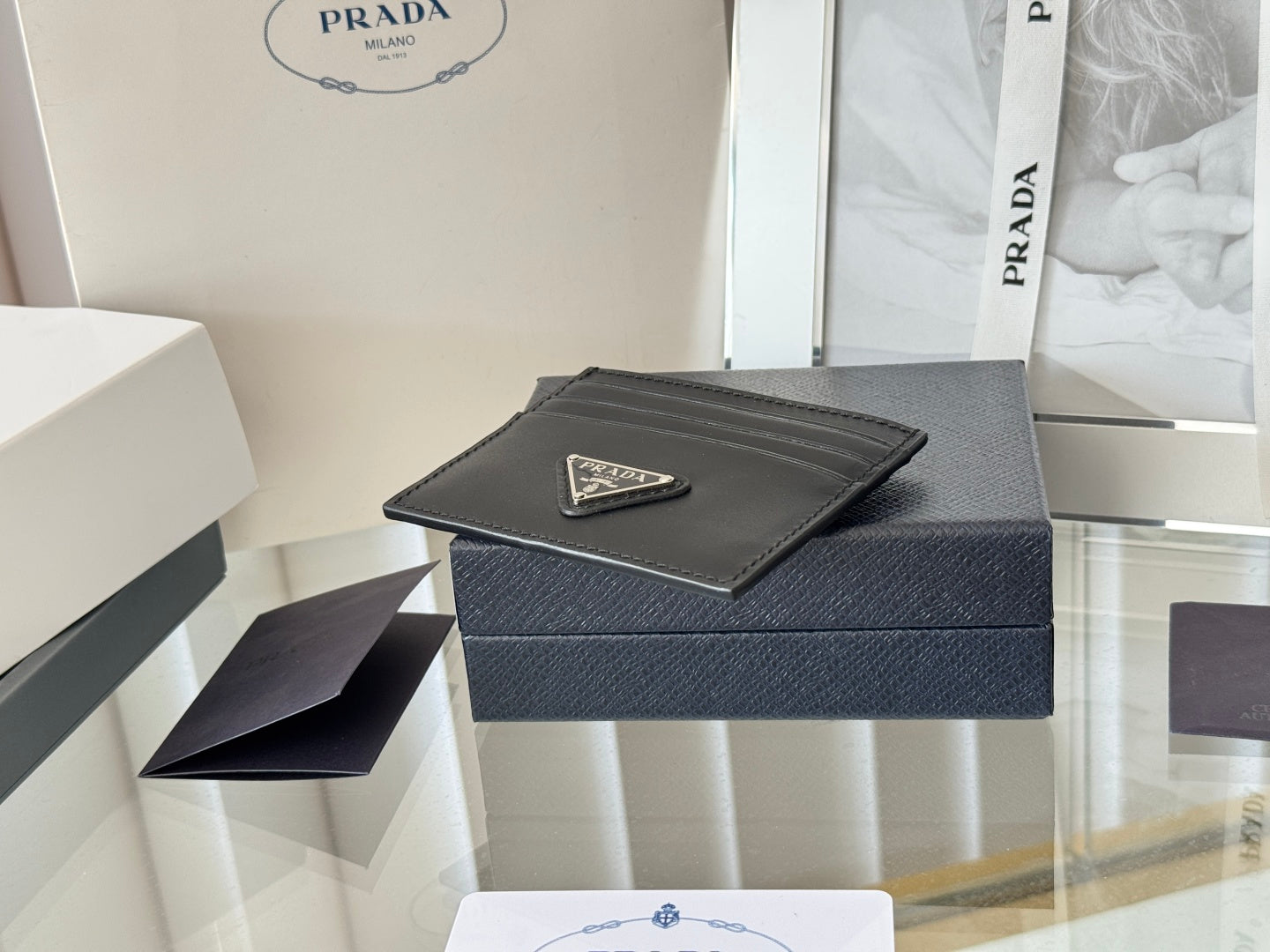 Pra Metal Logo-Plaque Card Holder Black Saffiano Leather mysite