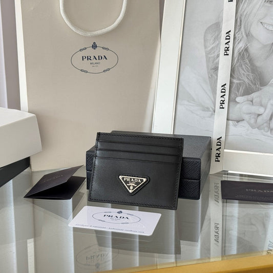 Pra Metal Logo-Plaque Card Holder Black Saffiano Leather mysite