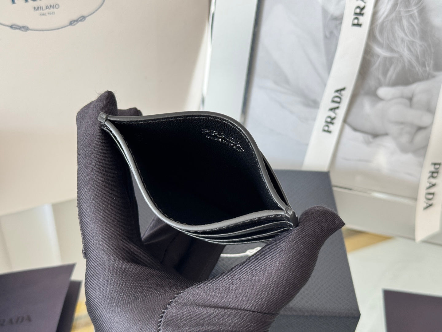 Pra Metal Logo-Plaque Card Holder Black Saffiano Leather mysite